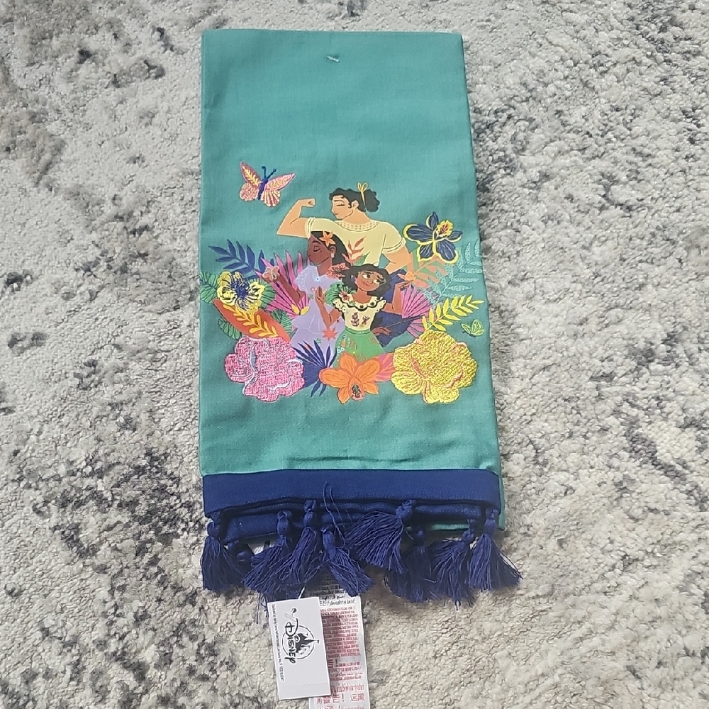 Vibrant Teal Dish ATowelwith Embroidery and Tassels